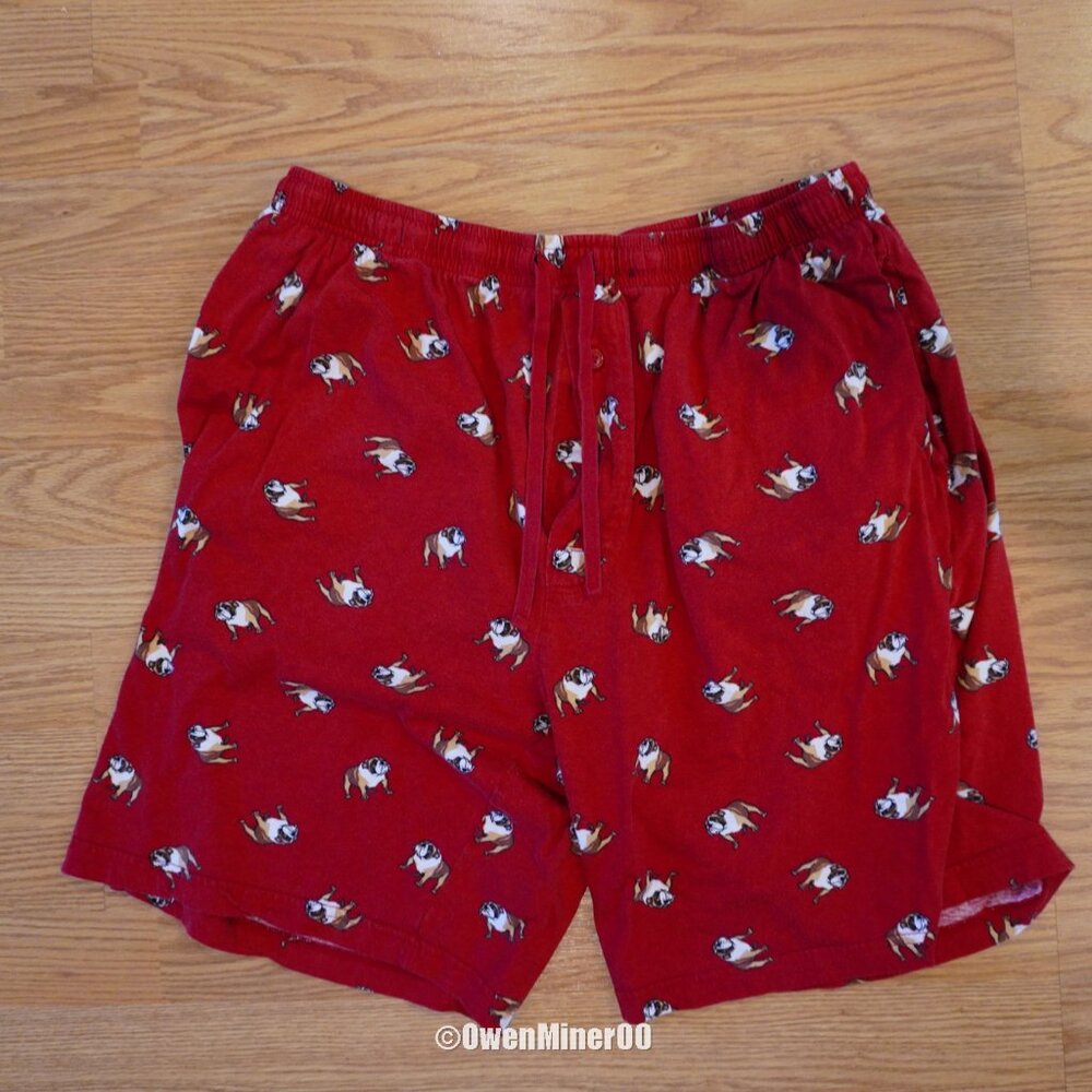 Stafford XLT Classic Fit Sleep Shorts - Red with Bulldogs Pattern, 100% Cotton (